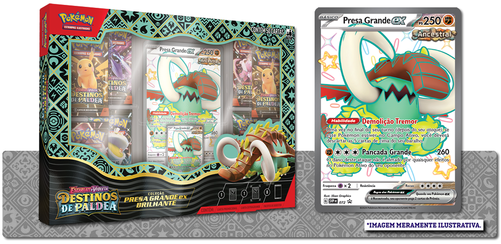 A coleção Escarlate e Violeta - Destinos de Paldea, inspirada nas adoradas expansões Destinos Ocultos e Destinos Brilhantes, traz de volta os tão cobiçados Pokémon Brilhantes para as cartas, destacando as criaturas da região de Paldea.
